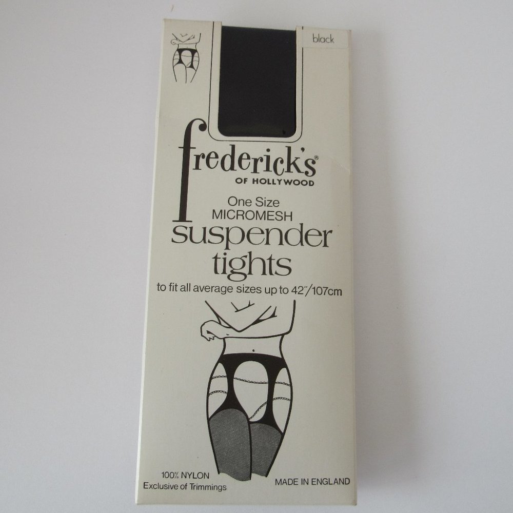 Vtg Fredericks of Hollywood Micromesh 100% nylon Suspender Tights Black One Size